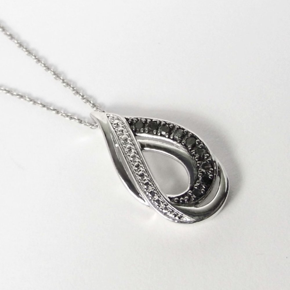 Black simulated Diamond SILVER Necklace 18" - Picture 5 of 5
